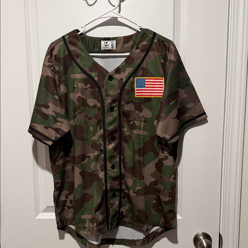 Camouflage Baseball Jersey with Flag Patch